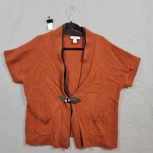 CJ Banks Womens Sweater Plus Size 1X Brown Belt Button Short Sleeve Open